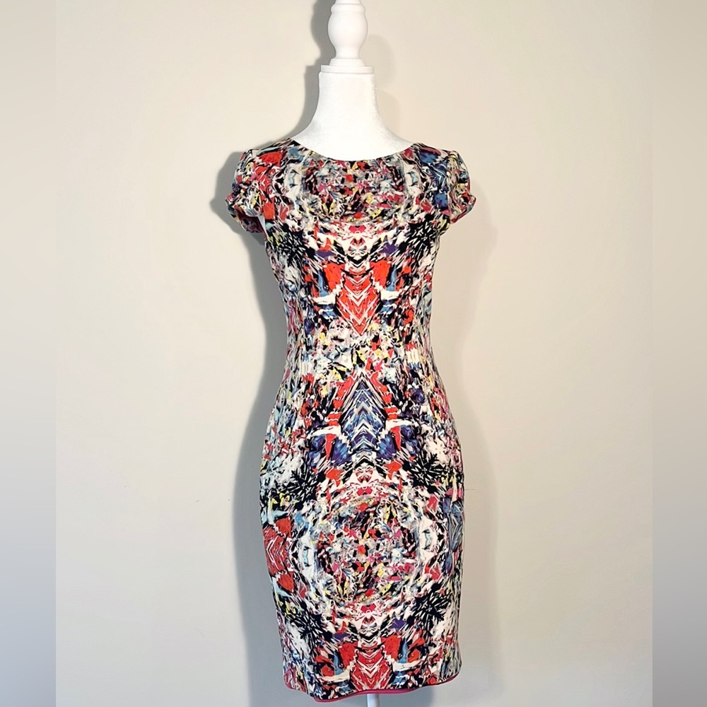 T Tahari multi sheath back zipper dress